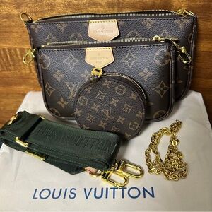 Louis Vuitton Monogram Crossbody Bag Set with Gold Accents